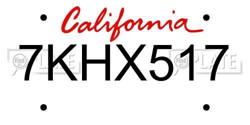 7KHX517 California License Plate