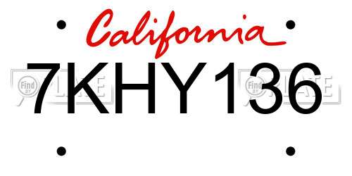 7KHY136 California License Plate