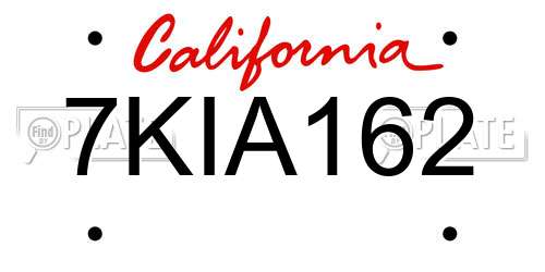 7KIA162 California License Plate