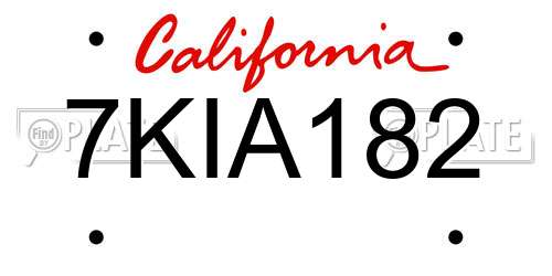 7KIA182 California License Plate