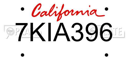 7KIA396 California License Plate