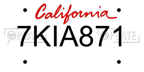 7KIA871 California License Plate