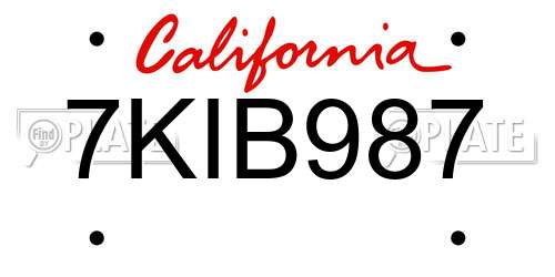 7KIB987 California License Plate