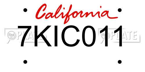 7KIC011 California License Plate