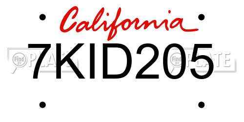 7KID205 California License Plate