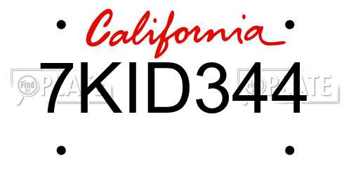 7KID344 California License Plate