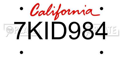 7KID984 California License Plate