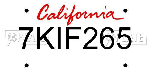 7KIF265 California License Plate