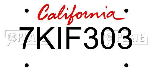 7KIF303 California License Plate
