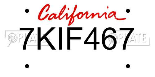 7KIF467 California License Plate