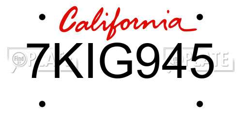 7KIG945 California License Plate