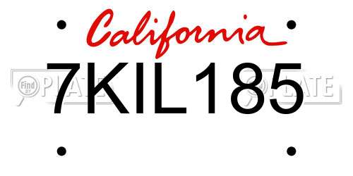 7KIL185 California License Plate