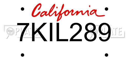 7KIL289 California License Plate
