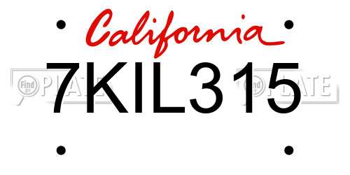 7KIL315 California License Plate