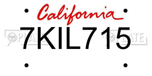 7KIL715 California License Plate