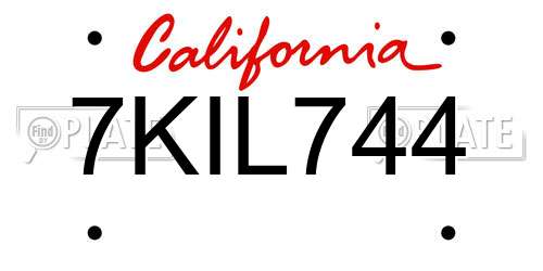 7KIL744 California License Plate