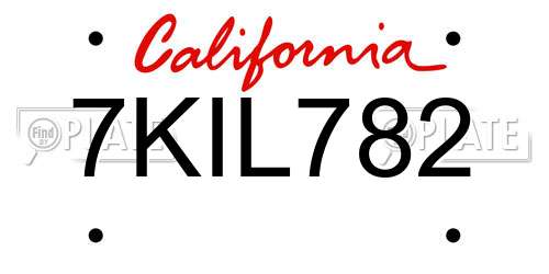 7KIL782 California License Plate