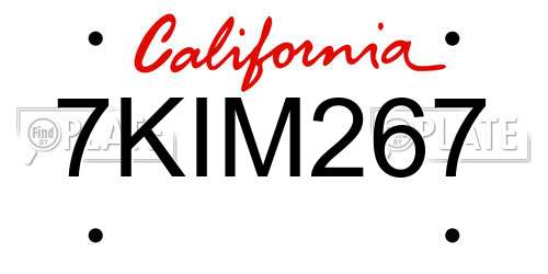 7KIM267 California License Plate