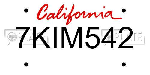 7KIM542 California License Plate