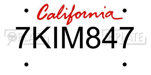 7KIM847 California License Plate