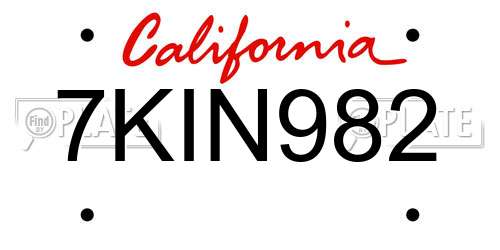 7KIN982 California License Plate