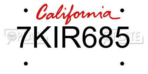 7KIR685 California License Plate