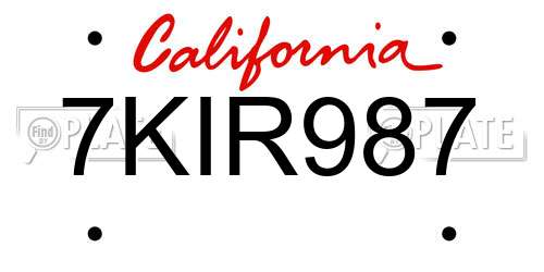 7KIR987 California License Plate