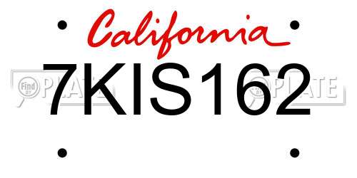 7KIS162 California License Plate