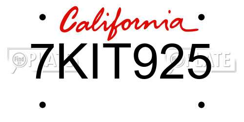 7KIT925 California License Plate