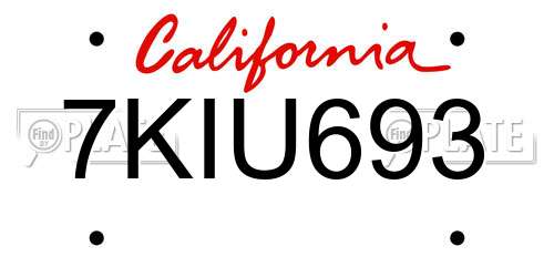 7KIU693 California License Plate