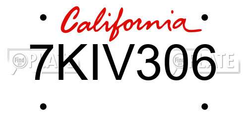 7KIV306 California License Plate