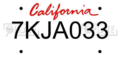 7KJA033 California License Plate
