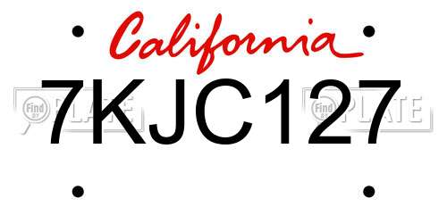 7KJC127 California License Plate