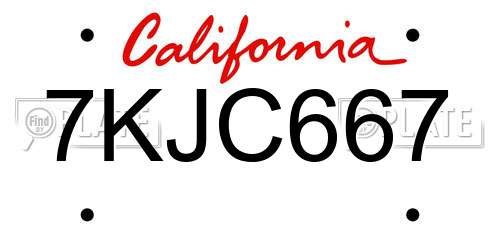 7KJC667 California License Plate