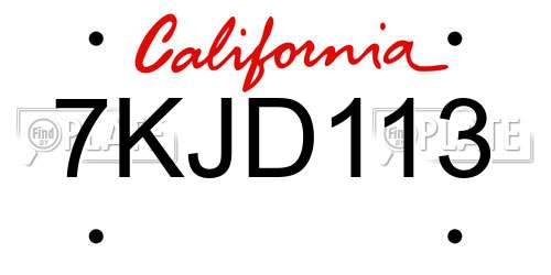 7KJD113 California License Plate