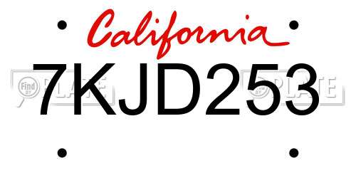 7KJD253 California License Plate