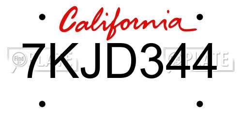 7KJD344 California License Plate