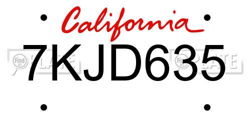 7KJD635 California License Plate