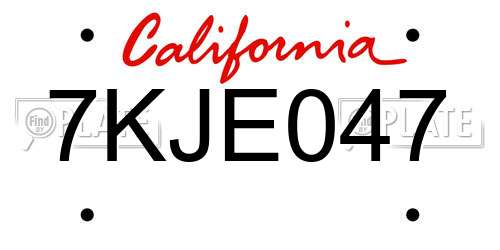 7KJE047 California License Plate