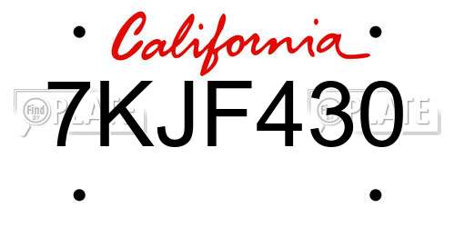 7KJF430 California License Plate