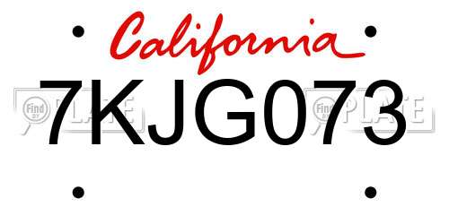 7KJG073 California License Plate