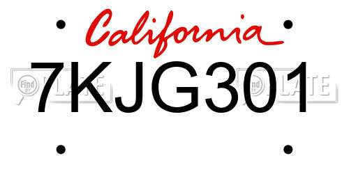 7KJG301 California License Plate