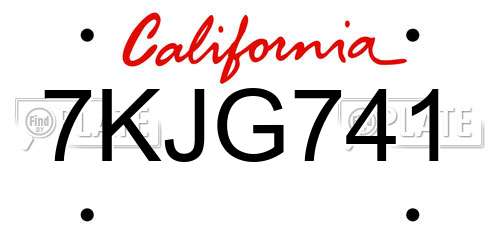 7KJG741 California License Plate