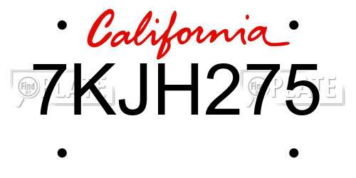 7KJH275 California License Plate