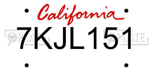 7KJL151 California License Plate
