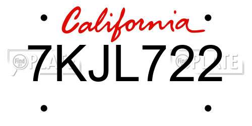 7KJL722 California License Plate