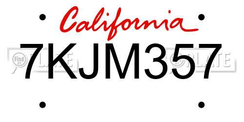 7KJM357 California License Plate