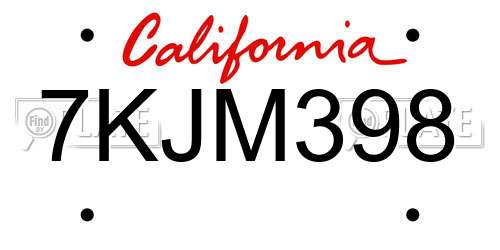 7KJM398 California License Plate