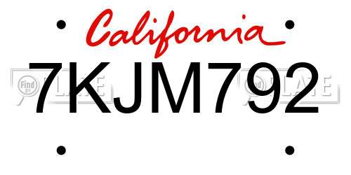 7KJM792 California License Plate