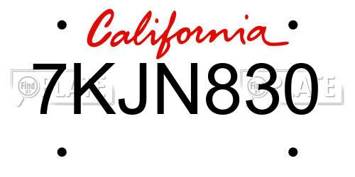 7KJN830 California License Plate